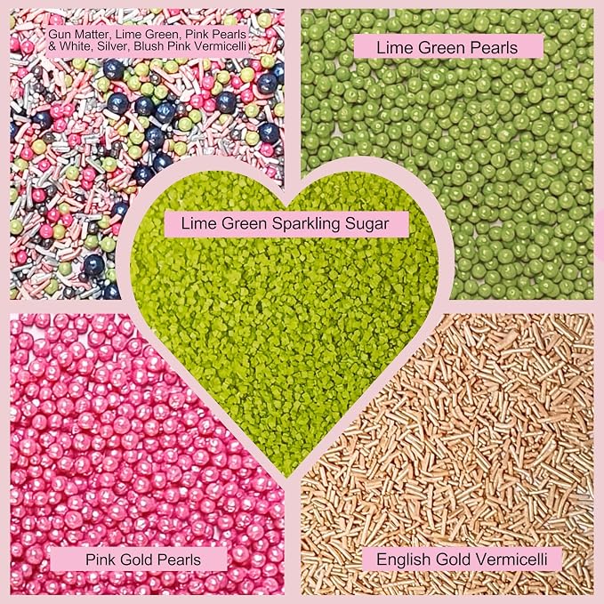 Confect Sprinkles for Cakes & Cupcakes | Birthday Party Mix - Hot Pink, Black & Orchid Green Dragees, Gold, Green Sparkling Sugar | Vegan, Gluten-Free, Nut-Free, Dairy-Free | Handcrafted - 5 Oz