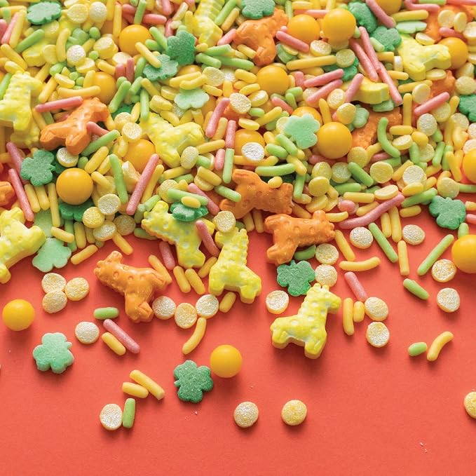 Oasis Supply Baby Shower Sprinkles & Sugar Shapes – Edible Decorations for Cakes, Cupcakes, and Cookies – Gender Reveal, Boy, Girl, and Neutral Party Baking Decorations - Giraffes/Safari Sprinkle Mix