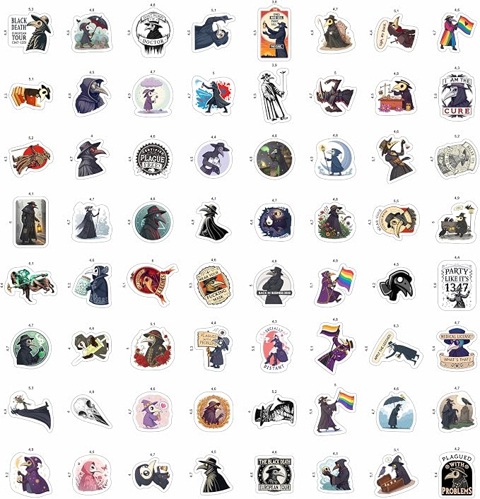 100Pcs Plague Doctor Stickers for Water Bottle, Laptop - Plaque Doctor Decoration & Party Supplies - Spooky Stickers - Gift for Women & Men