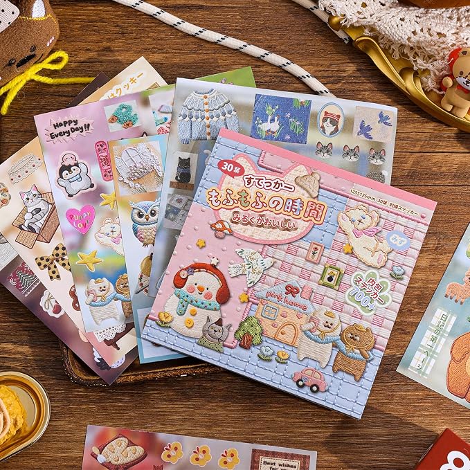 Girl's Japanese Retro Sticker Book, 700+ Kawaii Old Showa Style Embroidered Stickers, Cute Animal Theme for DIY Scrapbooking Journaling Handbook Decoration