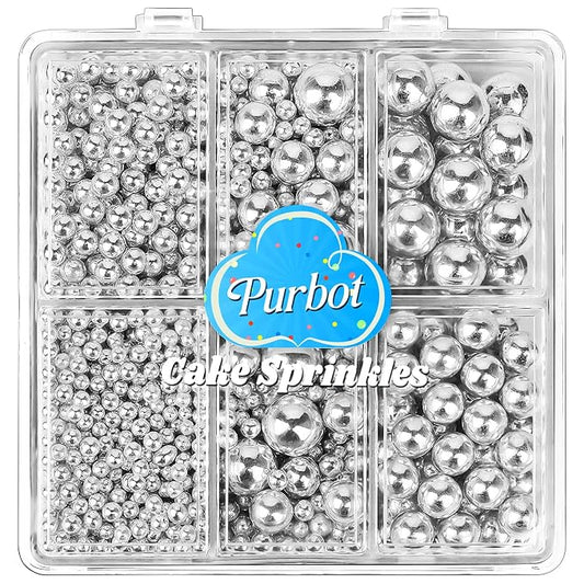 Silver Pearl Sprinkles for Cake Decorating, 4 Sizes Sugar 130g/4.6oz, Cupcake, Ice Cream, Donuts, Macaron Toppings Supplies (2mm, 4mm, 7mm, 1cm)
