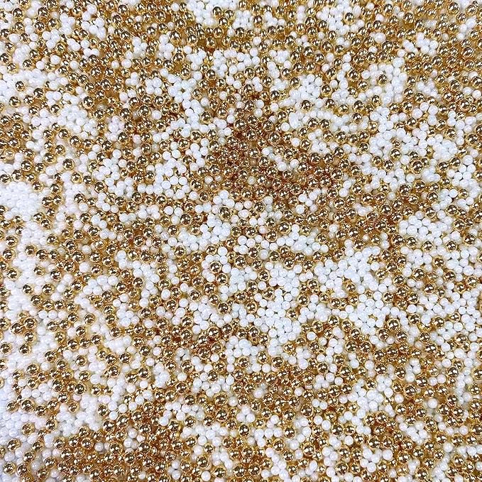 PhilaeEC White Gold Nonpareils Sprinkle 2mm Mini Peals Sprinkle Edible for Cake Decoration Cupcake Topper Cookie Baking Decorations Halloween Christmas Valentine Supplies