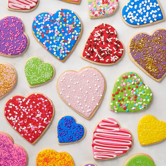 DECOPAC Valentine's Day Quins, 18oz, Fancy Sprinkles In Heart Shapes, Candy Sprinkles in Handheld Container, Edible Sprinkles For Celebration Cakes, Cupcakes, Cookies