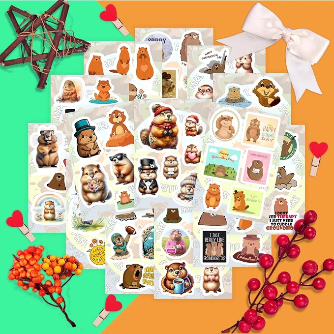 100Pcs Groundhog Stickers for Water Bottle and Laptop - Cute Animal Decorations, Party Supplies & Gifts, Waterproof Vinyl Decals, Gifts for Women & Men