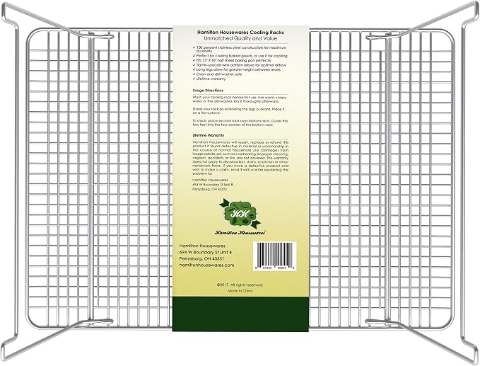 Stackable Stainless Steel Wire Half Sheet Cooling Rack(12"x17") - with Collapsible Folding Legs - For Baking, Cooking, & Grilling - Perfect for Cookies, Muffins, Bread & More