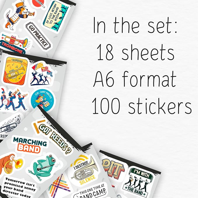 100Pcs Marching Band Stickers - Marching Band Gifts, Party Supplies -Drum Stickers - Gift for Women & Men