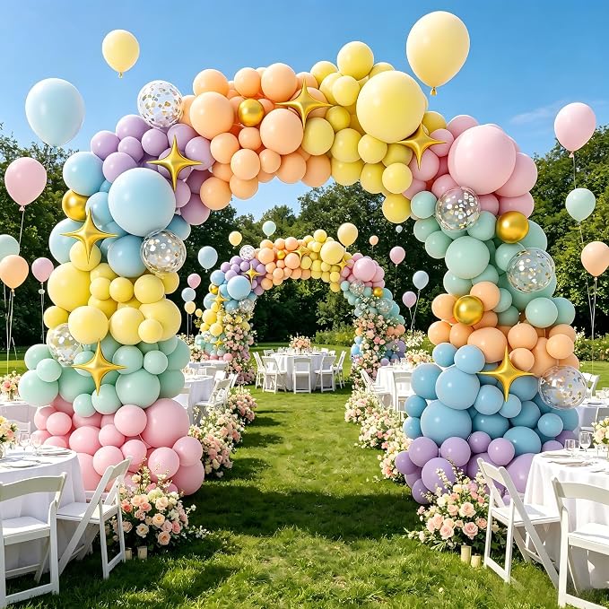 PERPAOL 146pcs Easter Pastel Rainbow Balloon Arch Garland Kit Macaron Unicorn Spring Globos Para Decoracion with Star Foil Balloon for Baby Shower Birthday Anniversary Mermaid Party Graduation