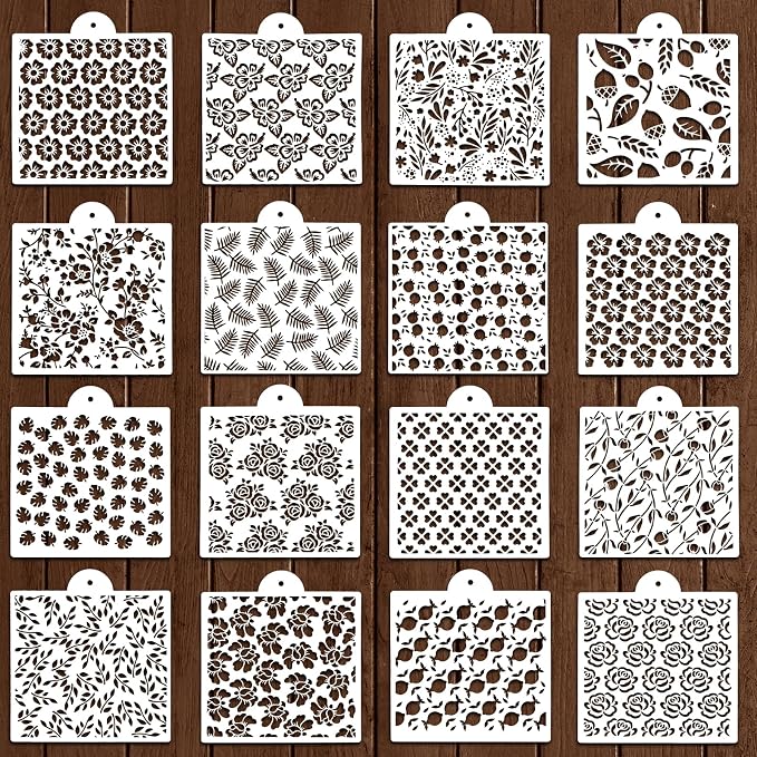 16 Pcs Cookie Stencils for Royal Icing Cookie Stencil Leaf Flower Rose Stencil Airbrush Templates Cake Stencils for Buttercream Baking Painting Dessert Coffee Decoration