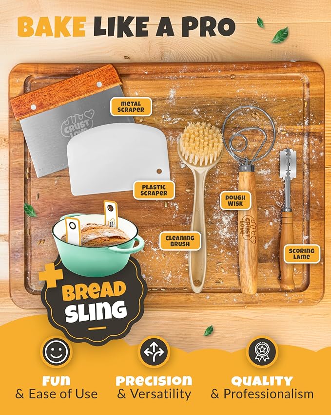 CRUSTLOVE Dutch Oven for Bread Baking - incl. Sourdough Bread-Baking Supplies like Banneton Bread-Proofing Basket - 5QT Enameled Cast Iron Bread-Oven with Lid, Baking Pan, Scoring Tool Lame
