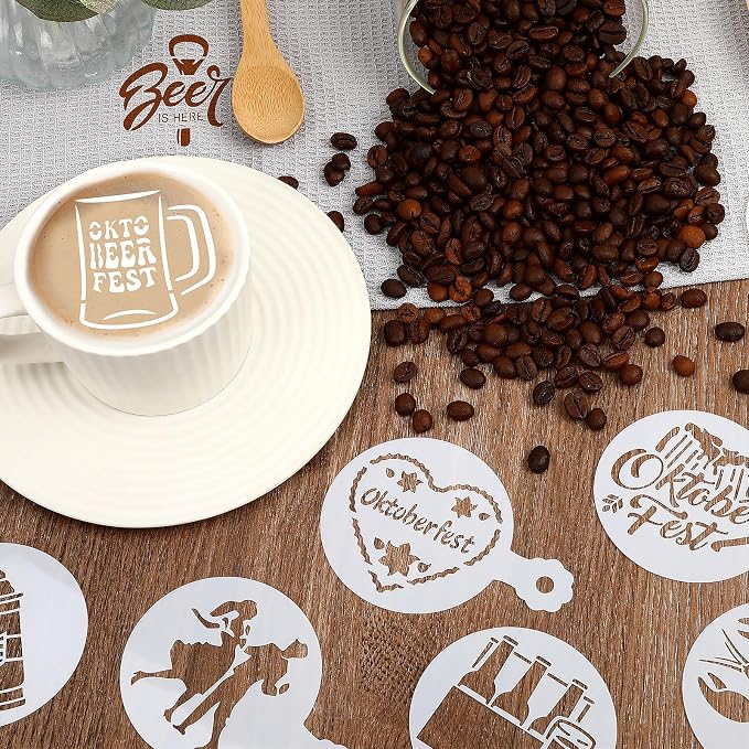 JULBEAR 36 Pieces Reusable Oktoberfest Cookie Cake Stencils Beer Stencils Bavarian Style Templates Mold Tools for Oktoberfest Party Cookies Baking Painting Coffee Decoration