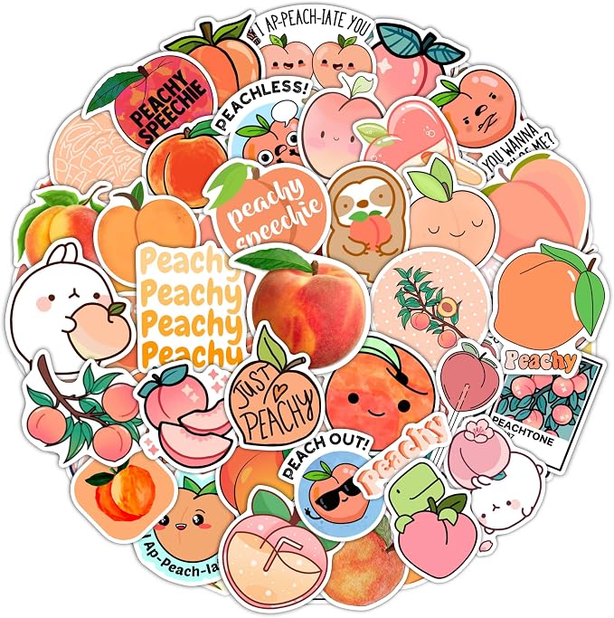 100Pcs Peach Stickers for Water Bottle and Laptop - Waterproof Vinyl Fruit Decals, Peach Gifts, Gifts for Women & Men