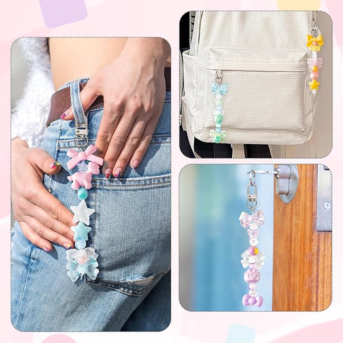Y1tvei 73pcs Charms Lip Gloss Keychain Making Kit- Beads DIY Crafts Chains | Macaron Color Lip Gloss Charms Set for Jewelry Making, Aesthetic DIY Art Gift for Party Favors, Kawaii Keychain for Birthday