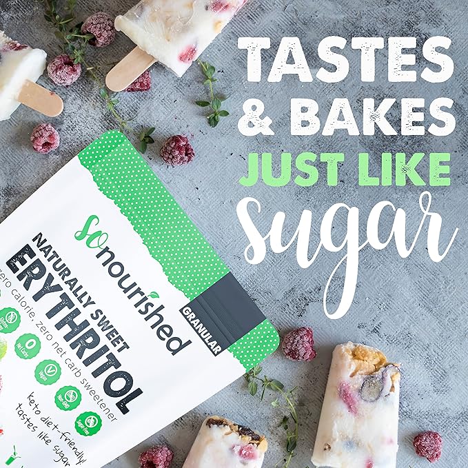 So Nourished Erythritol Sweetener Granular - 1:1 Sugar Substitute, Keto - 0 Calorie, 0 Net Carb, Non-GMO (2.5 lbs / 40 oz)