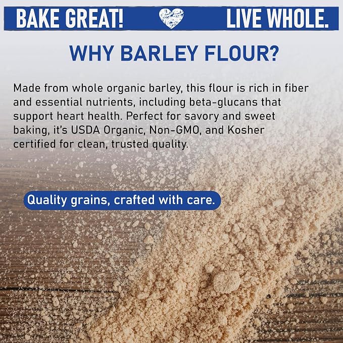Great River Milling Organic Barley Flour | Unbleached, Unbromated, Non-GMO, Kosher | High Fiber, Nutty Flavor Perfect for Breads, Pancakes, & More | 25 Lb