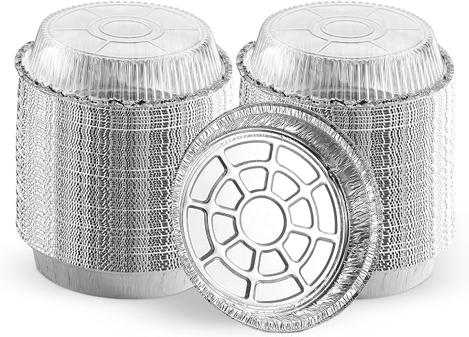 MontoPack 9” Round Aluminum Foil Pans with Clear Lids | Disposable Containers with Straight Walls for Storing, Baking, Meal Prep & Reheating | Freezer & Oven Safe, Recyclable (100 Pack)
