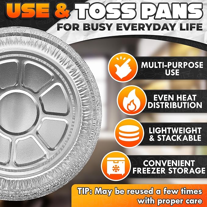 Round Foil Cake Pans – 50 Pack 6" Reusable Aluminum Baking Pans | Stackable, Grease-Resistant for 4th of July Holiday Baking, Tarts, Cheesecakes, Freezer & Storage Use | Great Gift for Bakers & Chefs