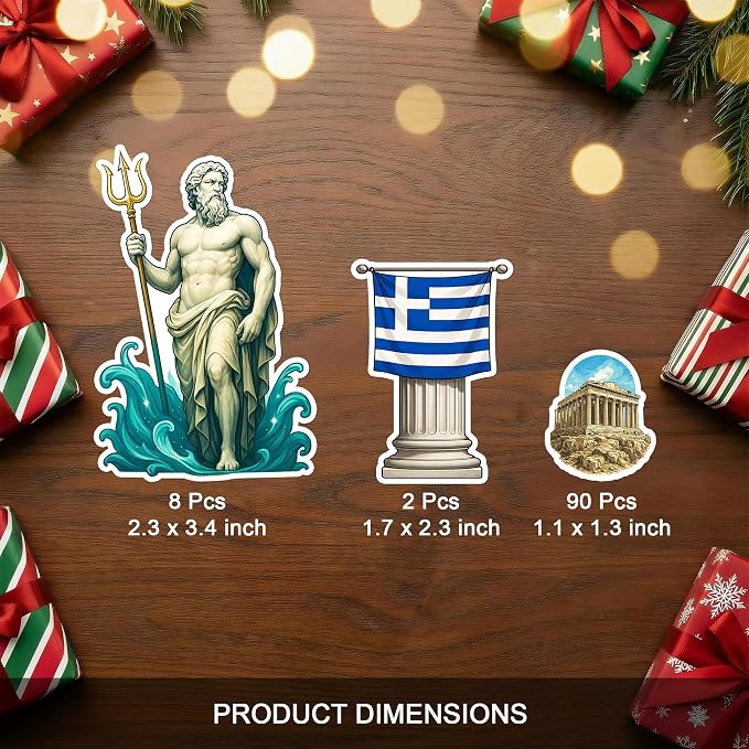 100 PCS Greece Stickers Pack, Greek Travel Vinyl Waterproof Decals of Santorini Athens Mykonos Parthenon and Gods Culture Food Architecture Art Sticker for Laptop Water Bottle Scrapbook Teens