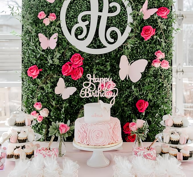 Happy Birthday Cake Topper - Rose Gold Glitter Birthday Party Cake Decoration Supplies, Photo Booth Props