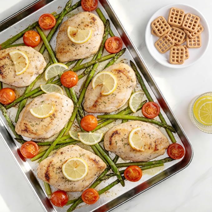 LIANYU 2 Pack Stainless Steel Cookie Sheet Pans, Commercial Grade Baking Sheet, 17.5x13 Inch Half Sheet Pan, Professional Bakeware Cookie Tray, Mirror Finish & Non Toxic & Easy Clean