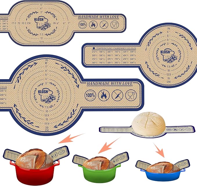 Silicone Bread Sling for Dutch Oven, 3 Pack (8", 10" Round & 6" Oval) – Non-Stick & 500°F Heat Resistant Sourdough Mat, Easy to Clean, Reusable Food-Grade Slings – Fits 3–7 qt Dutch Ovens