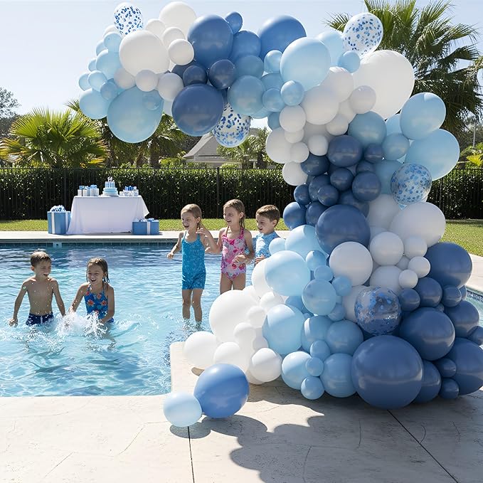 Balloon Garland Arch Kit – 146 Pcs Dusty Blue, White, Light Blue & Confetti Balloons for Baby Shower, Birthday, Gender Reveal, Wedding Party – DIY Kit by Vellax™