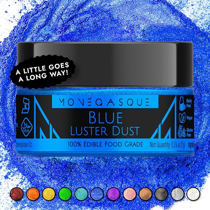 MONÉGASQUE Blue Edible Glitter for Drinks 7g – Edible Glitter for Cakes - Blue Luster Dust for Drinks, Cocktail, Cake, & Strawberries - 4th of July Drink, Food Decorations, & Cake Decorations Spray