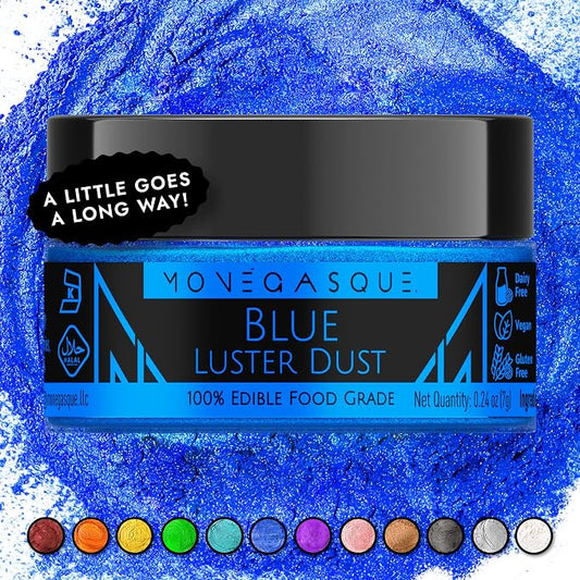 MONÉGASQUE Blue Edible Glitter for Drinks 7g – Edible Glitter for Cakes - Blue Luster Dust for Drinks, Cocktail, Cake, & Strawberries - 4th of July Drink, Food Decorations, & Cake Decorations Spray