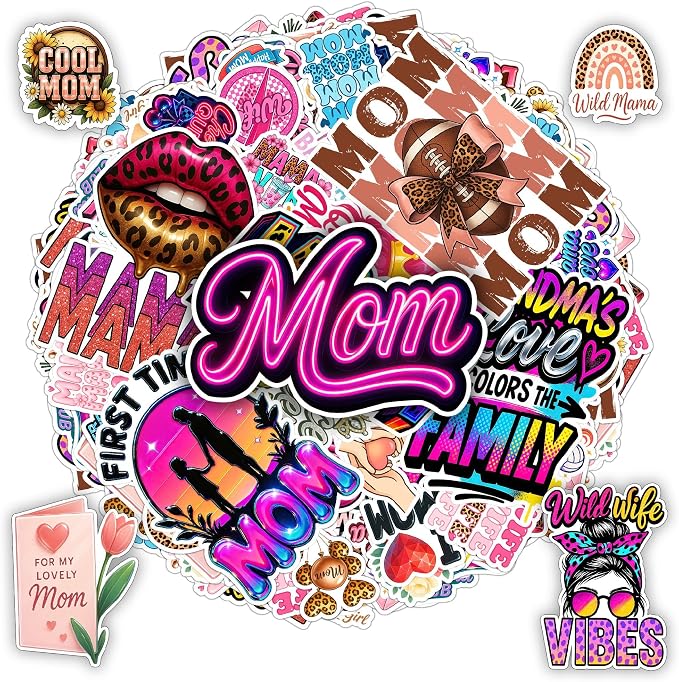 Mom Stickers Pack – 100 PCS Cute Mother & Mama Decals for Women Wife, Grandma – Aesthetic Vinyl Waterproof Sticker for Scrapbook Water Bottle Laptop Phone, Gift Set for Mother’s Day & Birthday