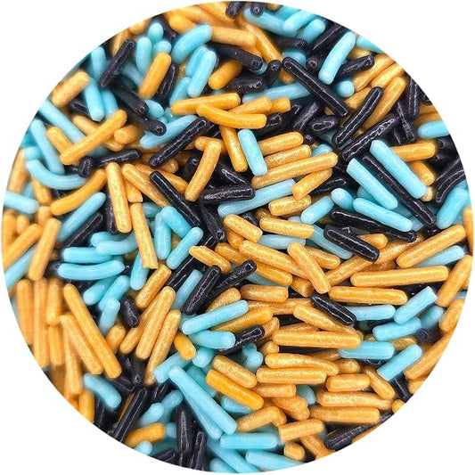 NCS Black, Gold & Light Teal Jimmies Edible Sprinkles – Cupcake, Cake & Cookie Decorations, 7 oz