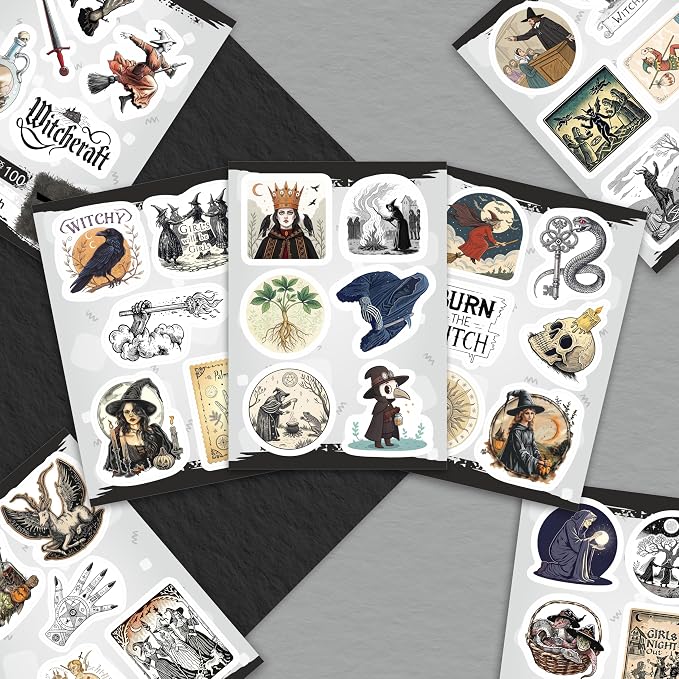 100Pcs Medieval Witch Stickers, Witchy Decals for Water Bottles - Goblincore, Magical, Dark Fantasy & Occult Stickers - Witch Party Decorations & Favors, Witchy Stuff & Gifts