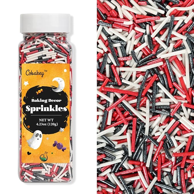 Jimmies Sprinkles for Cake Decorating, Black & Red Sprinkles Perfect for Cupcake Toppers Wedding Party Valentines Halloween Christmas Supplies 4.23 Ounce