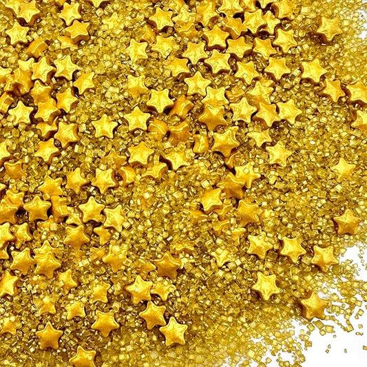 Gold Sprinkles for Cake Decorating, Star Sanding Sprinkles Mix for Cookie Baking Ice Cream Brownie Cupcake Toppings