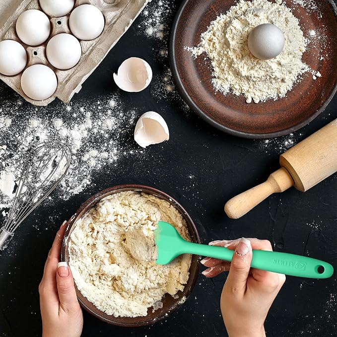 Silicone Spatula 3‑Piece Set Heat Resistant 600°F Non‑Stick Rubber Spatulas with Stainless Steel Core ALLWIN HOUSEWARE Large Spatula, Spoonula & Mini Spatula for Cooking & Baking, Macaron Green