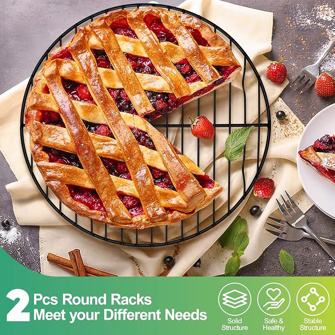 P&P CHEF 9 Inch Cooking Rack Round, Stainless Steel Round Rack for Cooking Cooling Steaming Baking, Fit Air Fryer Pot Pressure Cooker, 2 Pack -Oven Safe, Black