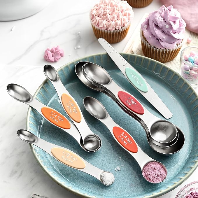 Spring Chef Dual Sided Magnetic Measuring Spoons Set, Desert Sunset, Set of 8 & Stainless Steel Magnetic Measuring Cups, Set of 7, Black - 2 Product Bundle