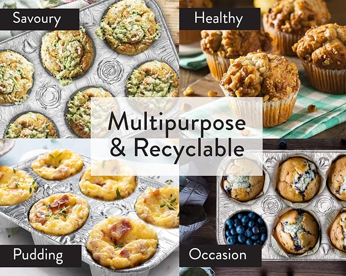 DOBI Muffin Pans (20 Pack) - Disposable Aluminum Foil 6-Cup Cupcake Pans, Standard Size. Classic Muffin Tin Size for Baking Cupcakes, Muffins and Mini Quiches