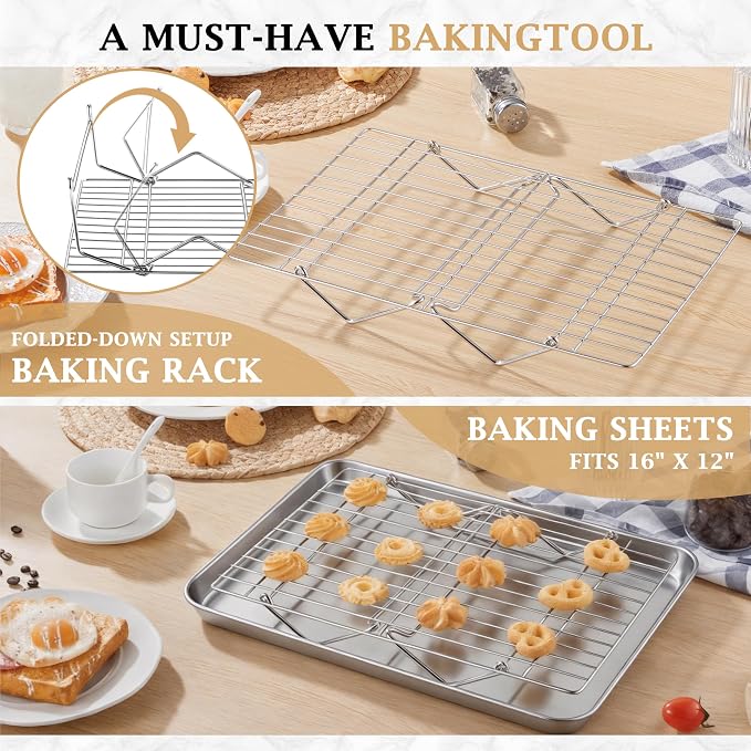 LIANYU Cooling Rack 15"x10", 5-Tier Stackable & Collapsible Stainless Steel Baking Wire Racks for Cooking, Baking, Roasting, Drying, Oven & Dishwasher Safe, Silver