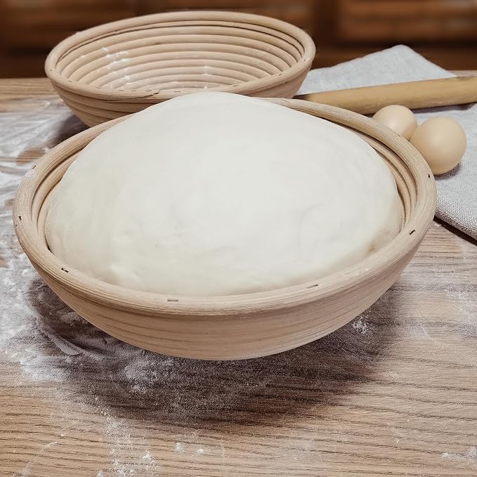 Banneton Bread Proofing Basket set of 2, 9 Inch Round Sourdough Proofing Baskets with Liner,Dough Proofing Bowls,Made of Natural rattan,for Sourdough Bread Baking Supplies