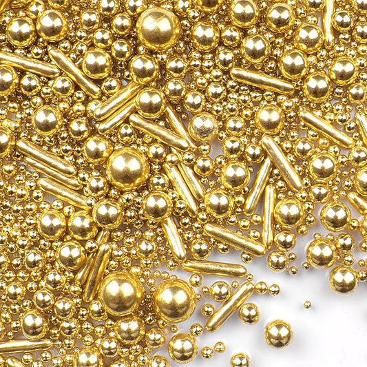 Gold Sprinkles for Cake Decorating, 4.6Oz Rod and Pearl Sprinkles Mix for Baking, Cupcake, Cookie, Ice Cream, Donuts and Cake Decorating
