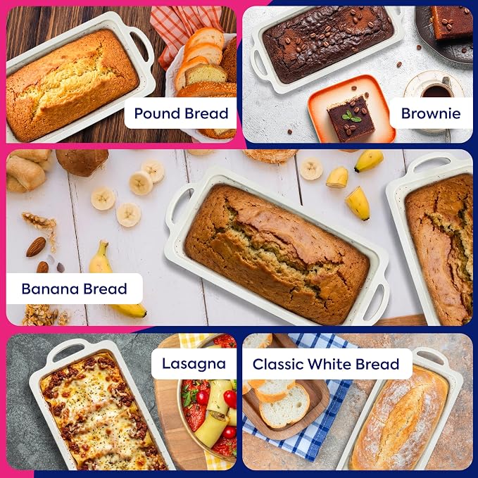 RICCLE Silicone Bread Loaf Pan – 2 Pack, 9.5x5 inch Silicone Molds for Baking with Metal Reinforced Frame - Non-Stick Banana Bread Loaf Pan & Silicone Baking Pan -for Baking Meatloaf