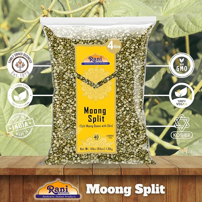 Rani Moong Split (Split Mung Beans with Skin) Lentils Indian 64oz (4lbs) 1.81kg Bulk ~ All Natural | Gluten Friendly | Non-GMO | Kosher | Vegan | Indian Origin