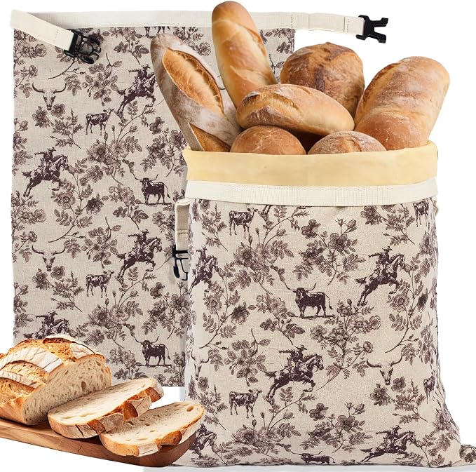 Western Reusable Beeswax Bread Bags for Homemade Bread & Sourdough, 2-Pack XL Airtight Food Storage Bags, Organic Cotton Linen Covers - Freezer-Friendly Freshness Preservation Keeps Fresh Longer