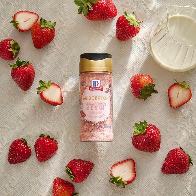 McCormick Bridgerton Finishing Sugar, Strawberries & Cream, Limited Edition, Sweet Strawberry Flavor Infusion, For Desserts, Cocktails, Breakfasts, and More, 3.16 oz