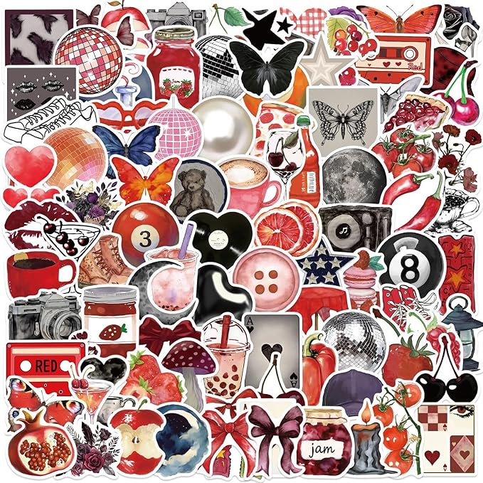 100 Pcs Aesthetic Downtown Girls Stickers Pack Sticker Cool Trendy Y2K Red Aesthetic Vinyl Waterproof Stickrs for Water Bottles Laptops Bike Car Motorcycle Skateboard