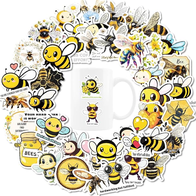 Bee Stickers,100pcs Bee Flower Motivational Inspirational Decals for Water Bottle Laptop Journal Scrapbook Phone Case Cute Animal Honey Bee Decor Stickers Gift