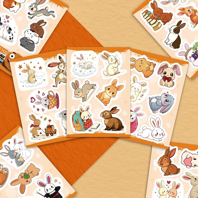 100Pcs Bunny Stickers for Water Bottles - Rabbit Stickers Cute, Small - Bunny and Rabbit Party Supplies & Decoration - Gift for Women & Men