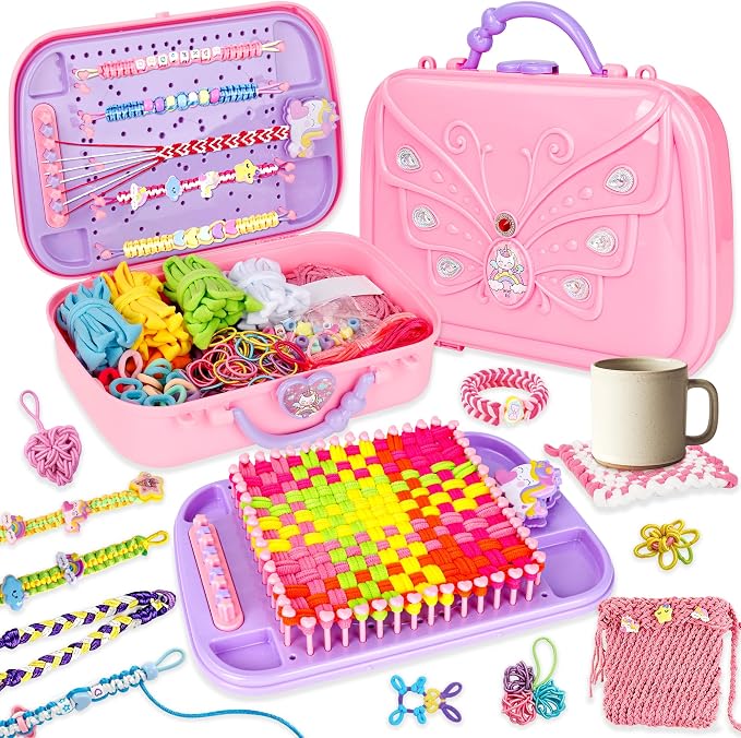 SUGORER 500+ PCS Weaving Loom Kit, 6-in-1 Weaving Loom for Kids & Friendship Bracelet Making Kit for Girls, Potholder Loom Knitting Kits Toys, Art and Crafts Kits for Kids Age 6-12