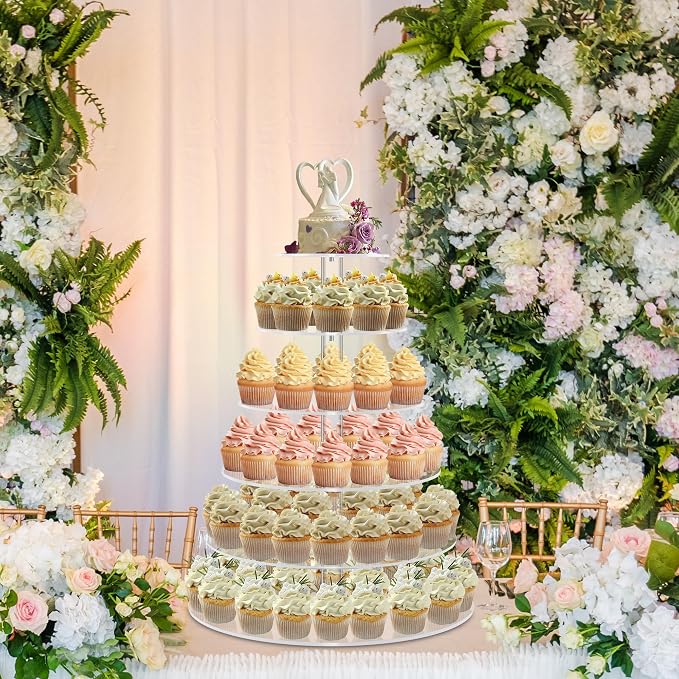 Cupcake Stand for 80 cupcakes, Acrylic, Large, Round, 6 Tier, Easy Assembly, Clear, for Wedding,Birthday, Party, Baby Shower