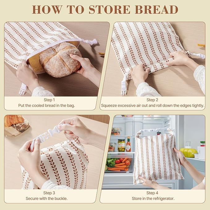 Sourdough Bread Bags, Bread Bags for Homemade Bread, 2 Pack Beeswax Bread Bag, Natural Cotton Sourdough Bags