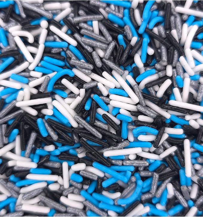 NCS Detroit Game Day Blue, Black, White, & Silver Jimmies Edible Sprinkles – Cupcake, Cake & Cookie Decorations, 7 oz